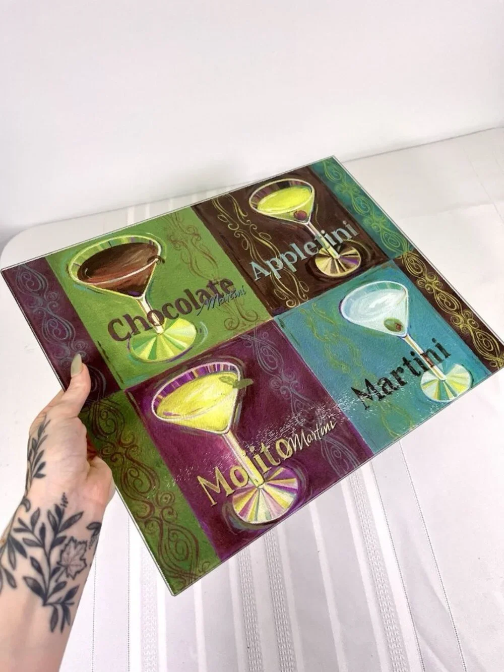 Y2K Cocktail Martini Glass Cutting Board Appletini Mojito Retro Bar Maximalist